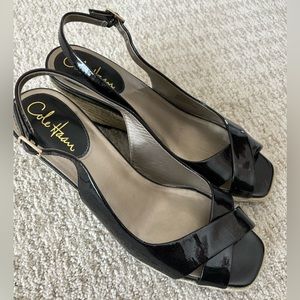 Cole Haan Black Patent Leather Espadrille Wedges Nike Air 9. Like new.